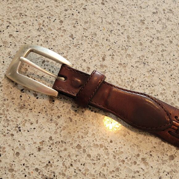 Brighton Mens Wooden Bead Genuine Leather Brown Braided Belt Silver Buckle✨️44 - Picture 7 of 12